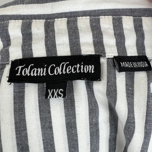 TOLANI Gray White Stripe Button-Up Tunic Top Multicolor Floral Long Sleeve XXS - Picture 7 of 9